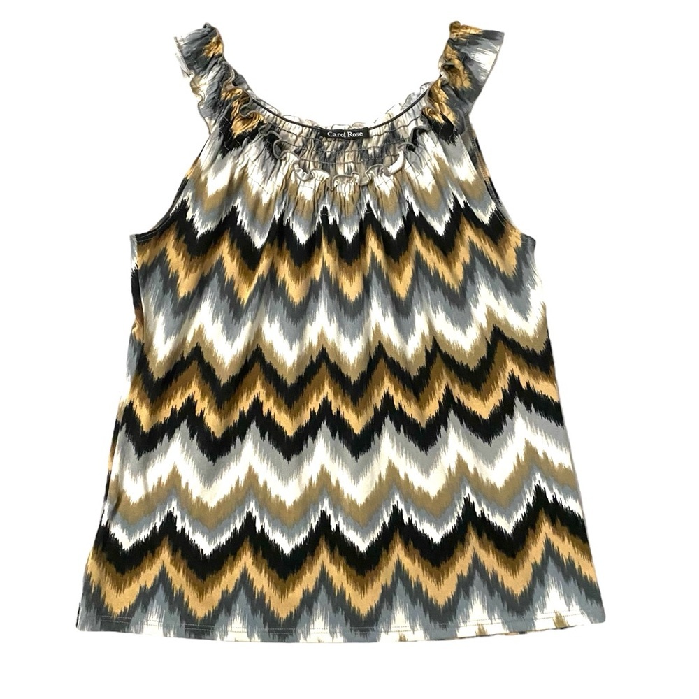 Carol Rose Top Size M Earthy Tone‎ Striped Lightweight Frills Fairy Y2K Chevron